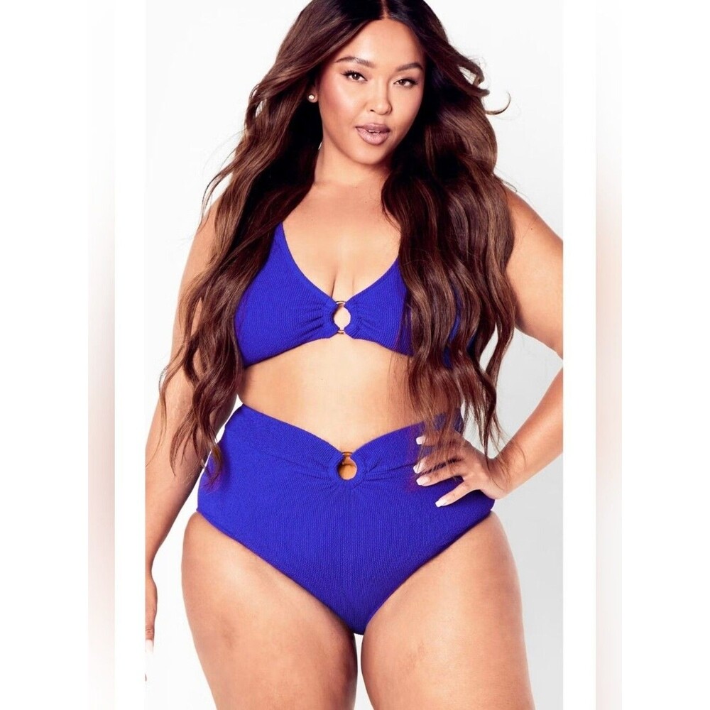 NWT City Chic Persia Ring-Front Ribbed Bikini Set Size 16 Cobalt Blue 4027-